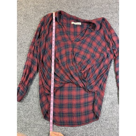 Abercrombie & Fitch Shirt Medium Twist Front Hi Low Hem Red Plaid Long Sleeve - Picture 5 of 11